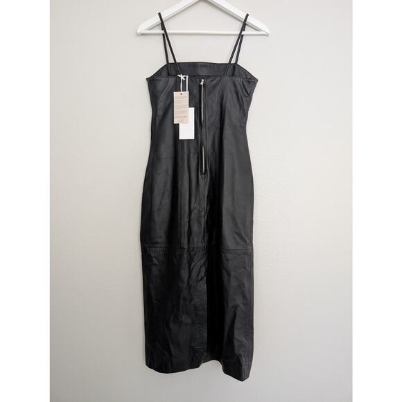 8 by YOOX Italian Leather Pencil Mid-Long Dress Black IT Size 40 US Size 4 Small - Picture 7 of 12